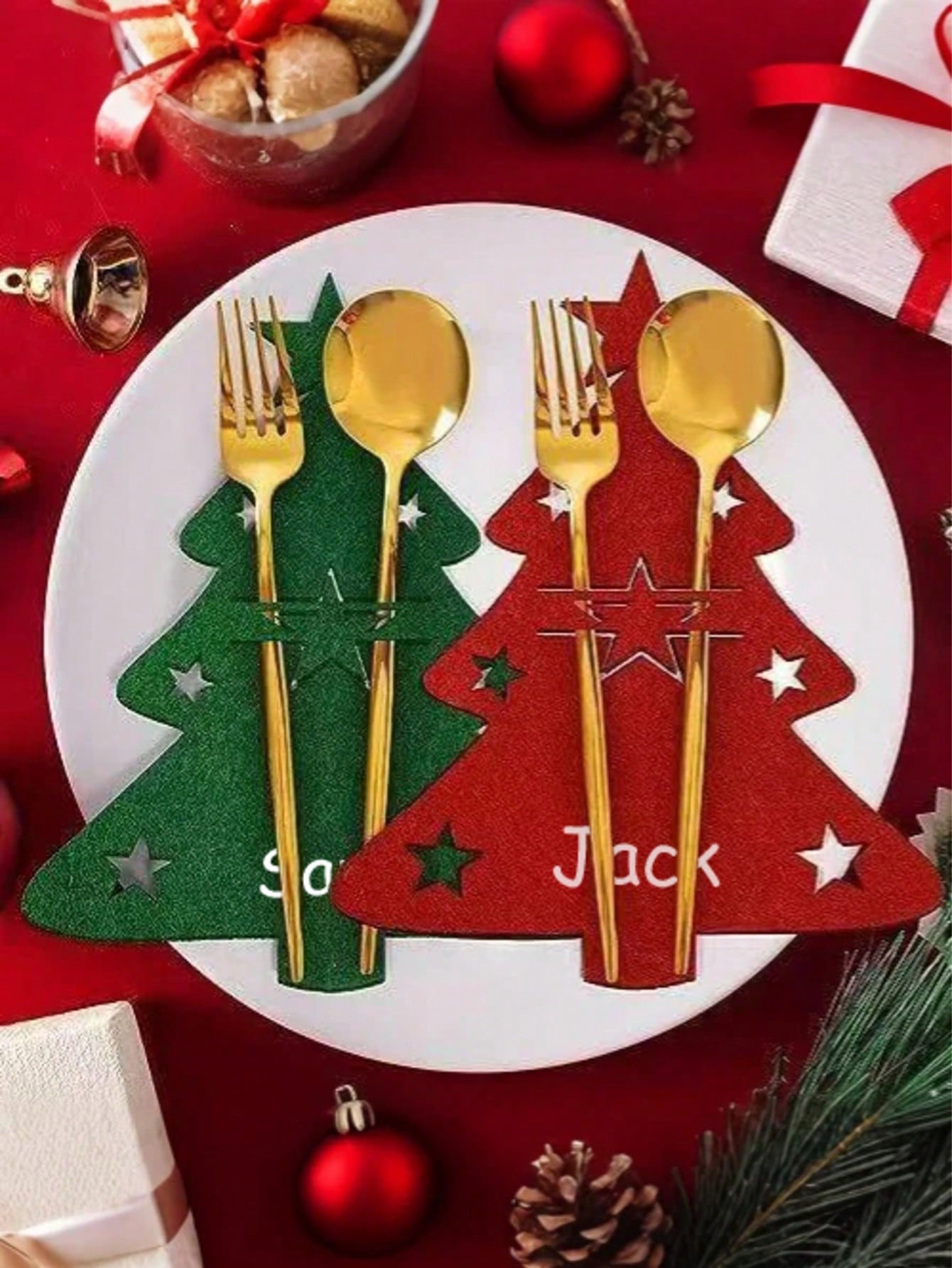 Customized Cutlery Storage Set, Personalized Cutlery Holder, Christmas Table Decorations